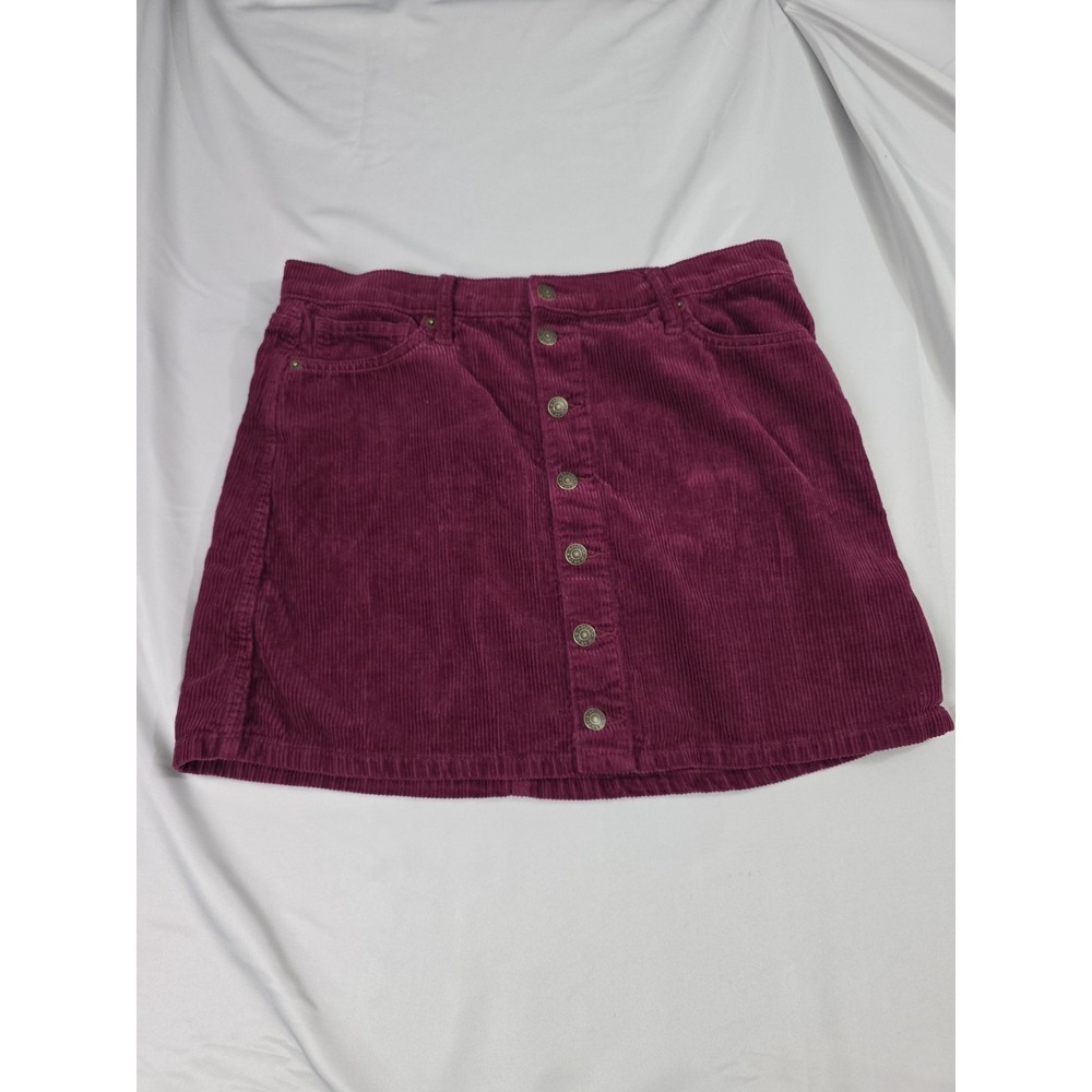 Arizona Jean Co Corduroy Mini Skirt Burgundy Button Front Stretch Size 13 Junior